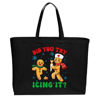 Funny Christmas Nurse Did You Try Icing It Gingerbread Man Cotton Canvas Jumbo Tote