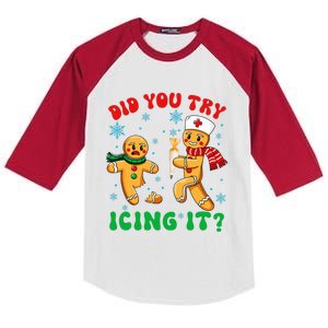 Funny Christmas Nurse Did You Try Icing It Gingerbread Man Kids Colorblock Raglan Jersey