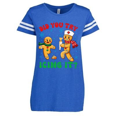 Funny Christmas Nurse Did You Try Icing It Gingerbread Man Enza Ladies Jersey Football T-Shirt