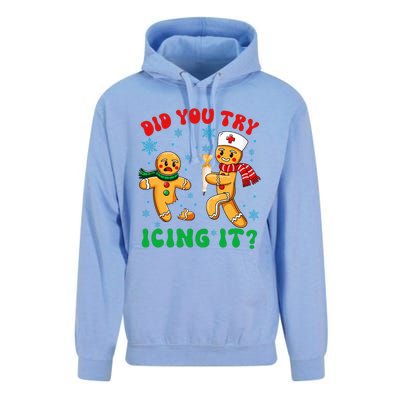 Funny Christmas Nurse Did You Try Icing It Gingerbread Man Unisex Surf Hoodie