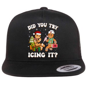 Funny Christmas Nurse Did You Try Icing It Gingerbread Man Swea Flat Bill Trucker Hat