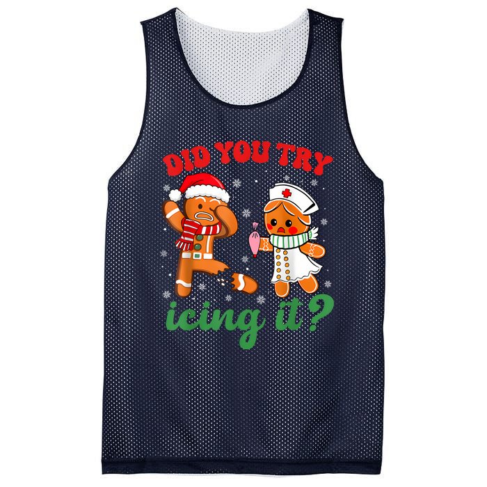 Funny Christmas Nurse Did You Try Icing It Gingerbread Man Mesh Reversible Basketball Jersey Tank