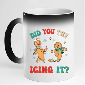 Funny Christmas Nurse Gingerbread Man Did You Try Icing It Sweatshirt 11oz Black Color Changing Mug