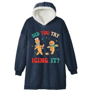 Funny Christmas Nurse Gingerbread Man Did You Try Icing It Sweatshirt Hooded Wearable Blanket