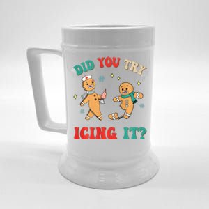 Funny Christmas Nurse Gingerbread Man Did You Try Icing It Sweatshirt Beer Stein