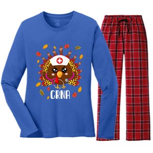 Funny Crna Nurse Leopard Turkey Leopard Nursing Thanksgiving Gift Women's Long Sleeve Flannel Pajama Set 