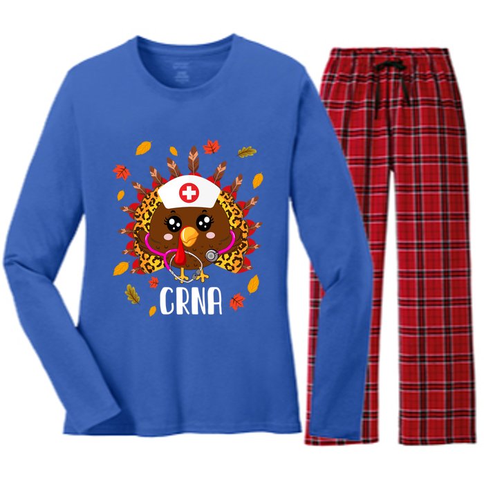 Funny Crna Nurse Leopard Turkey Leopard Nursing Thanksgiving Gift Women's Long Sleeve Flannel Pajama Set 