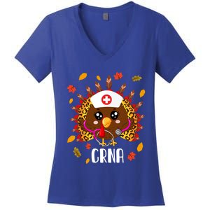 Funny Crna Nurse Leopard Turkey Leopard Nursing Thanksgiving Gift Women's V-Neck T-Shirt