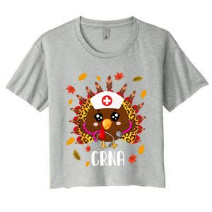 Funny Crna Nurse Leopard Turkey Leopard Nursing Thanksgiving Gift Women's Crop Top Tee