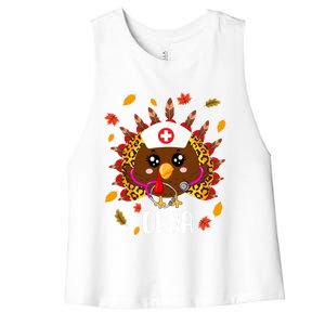 Funny Crna Nurse Leopard Turkey Leopard Nursing Thanksgiving Gift Women's Racerback Cropped Tank