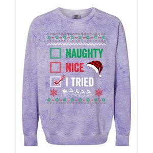 Funny Christmas Nice Naughty I Tried Ugly Red Plaid Gift Colorblast Crewneck Sweatshirt