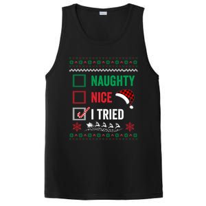 Funny Christmas Nice Naughty I Tried Ugly Red Plaid Gift PosiCharge Competitor Tank