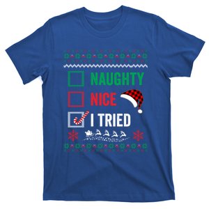 Funny Christmas Nice Naughty I Tried Ugly Red Plaid Gift T-Shirt