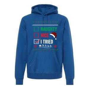 Funny Christmas Nice Naughty I Tried Ugly Red Plaid Gift Premium Hoodie