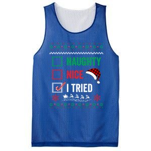 Funny Christmas Nice Naughty I Tried Ugly Red Plaid Gift Mesh Reversible Basketball Jersey Tank