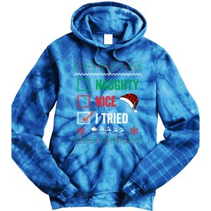 Funny Christmas Nice Naughty I Tried Ugly Red Plaid Gift Tie Dye Hoodie