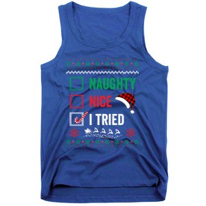 Funny Christmas Nice Naughty I Tried Ugly Red Plaid Gift Tank Top