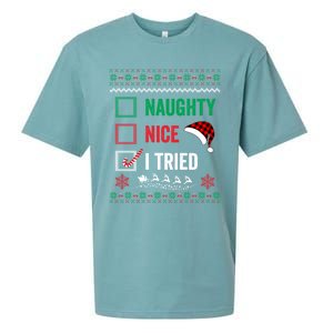 Funny Christmas Nice Naughty I Tried Ugly Red Plaid Gift Sueded Cloud Jersey T-Shirt