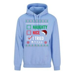 Funny Christmas Nice Naughty I Tried Ugly Red Plaid Gift Unisex Surf Hoodie