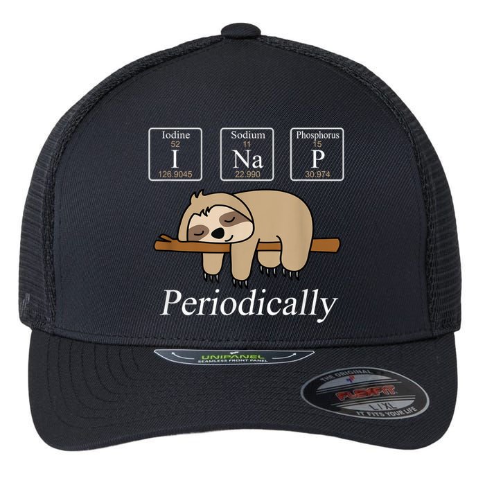 Funny Chemistry Nerdy Lazy Sloth I Nap Periodically Flexfit Unipanel Trucker Cap