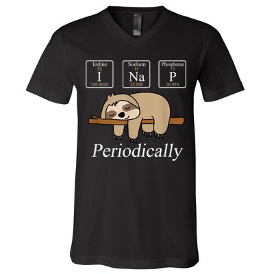Funny Chemistry Nerdy Lazy Sloth I Nap Periodically V-Neck T-Shirt
