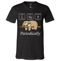 Funny Chemistry Nerdy Lazy Sloth I Nap Periodically V-Neck T-Shirt