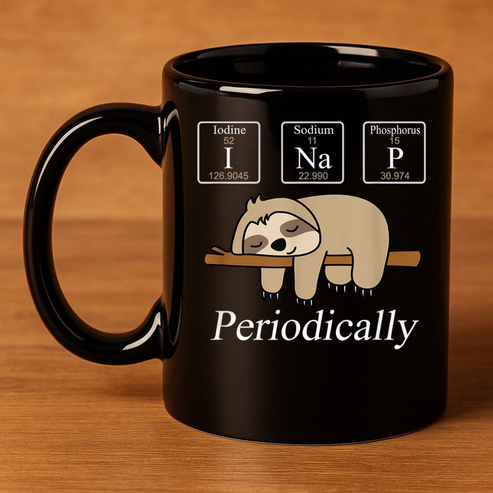 Funny Chemistry Nerdy Lazy Sloth I Nap Periodically 11oz C Handle Ceramic Mug