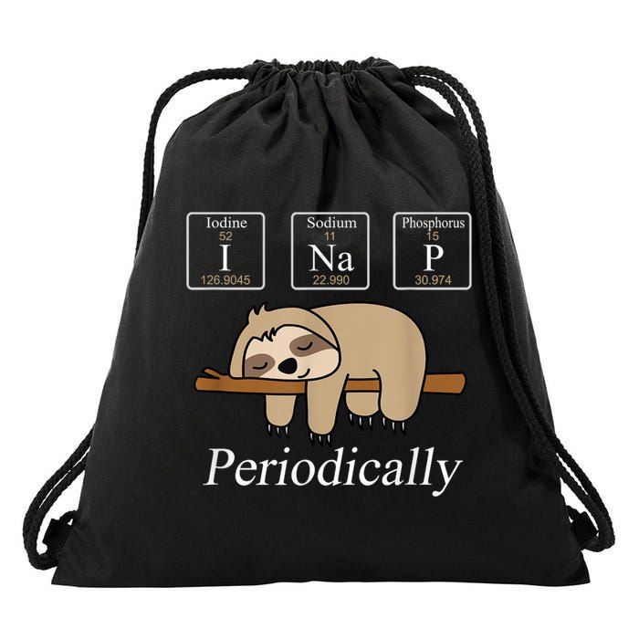 Funny Chemistry Nerdy Lazy Sloth I Nap Periodically Drawstring Bag