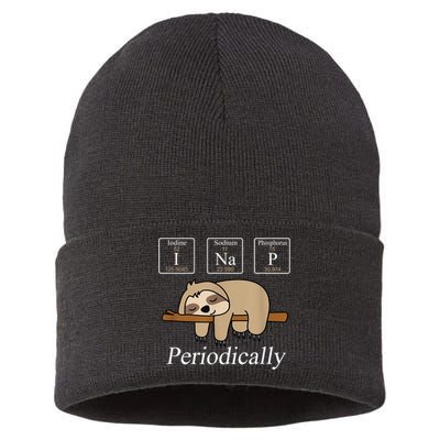 Funny Chemistry Nerdy Lazy Sloth I Nap Periodically Sustainable Knit Beanie