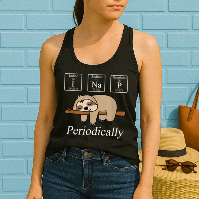 Funny Chemistry Nerdy Lazy Sloth I Nap Periodically Womens Tank Top