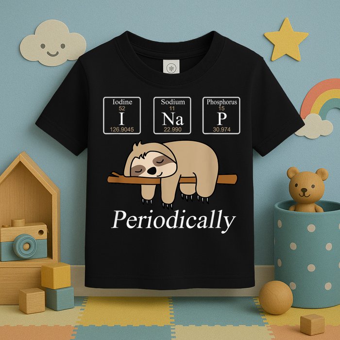 Funny Chemistry Nerdy Lazy Sloth I Nap Periodically Toddler T-Shirt
