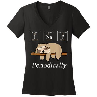 Funny Chemistry Nerdy Lazy Sloth I Nap Periodically Women's V-Neck T-Shirt