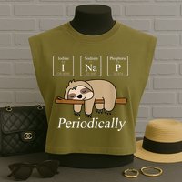 Funny Chemistry Nerdy Lazy Sloth I Nap Periodically Garment-Dyed Women's Muscle Tee
