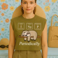 Funny Chemistry Nerdy Lazy Sloth I Nap Periodically Garment-Dyed Women's Muscle Tee