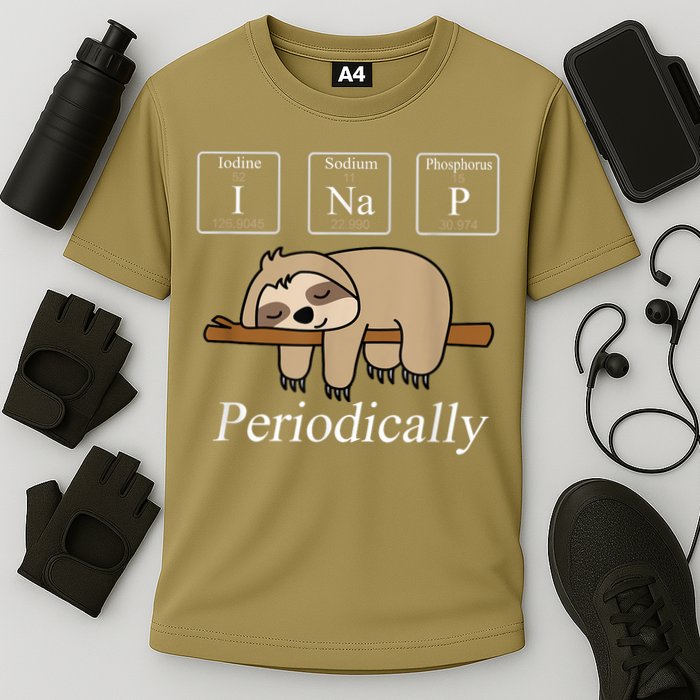 Funny Chemistry Nerdy Lazy Sloth I Nap Periodically Cooling Performance Crew T-Shirt