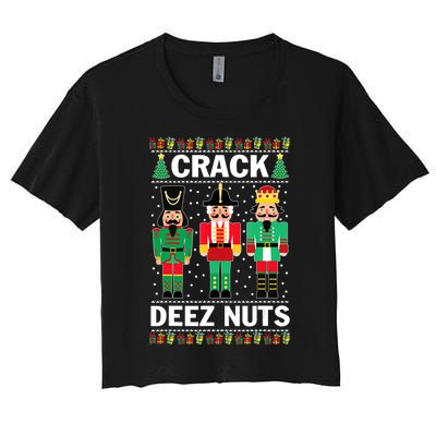 Funny Christmas Nutcracker Design Crack Deez Nuts Gift Women's Crop Top Tee