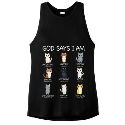 Funny Cat Ns God Says I Am Christian Cat Lover Ladies PosiCharge Tri-Blend Wicking Tank