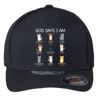 Funny Cat Ns God Says I Am Christian Cat Lover Flexfit Unipanel Trucker Cap