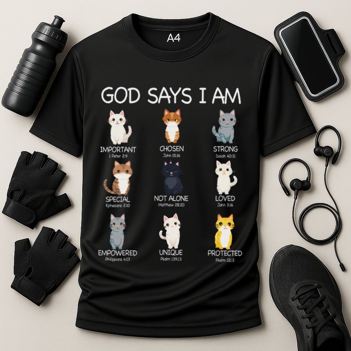 Funny Cat Ns God Says I Am Christian Cat Lover Cooling Performance Crew T-Shirt