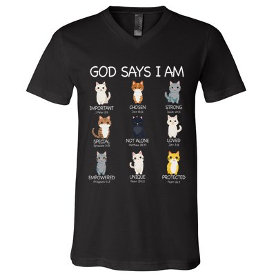 Funny Cat Ns God Says I Am Christian Cat Lover V-Neck T-Shirt