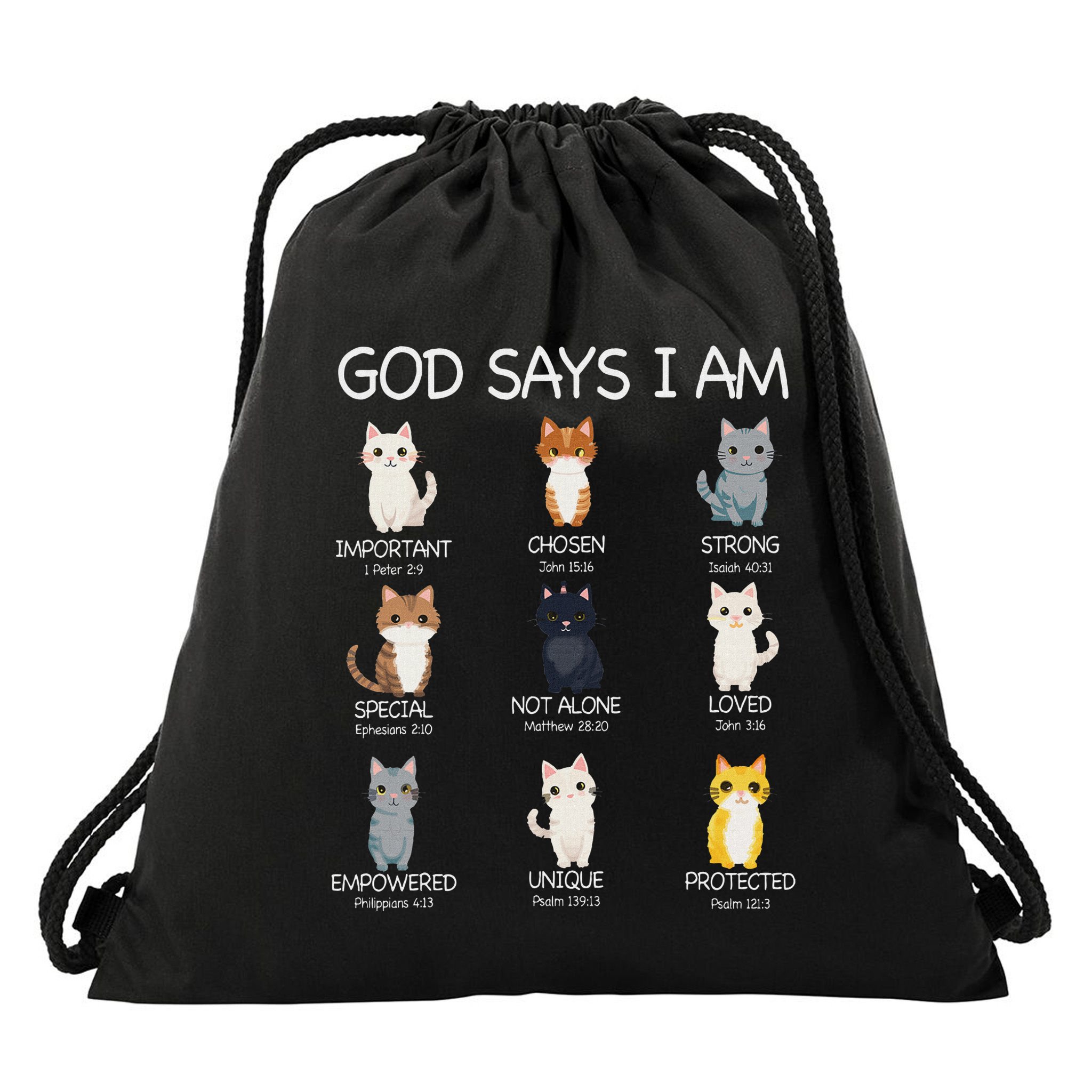 Funny Cat Ns God Says I Am Christian Cat Lover Drawstring Bag