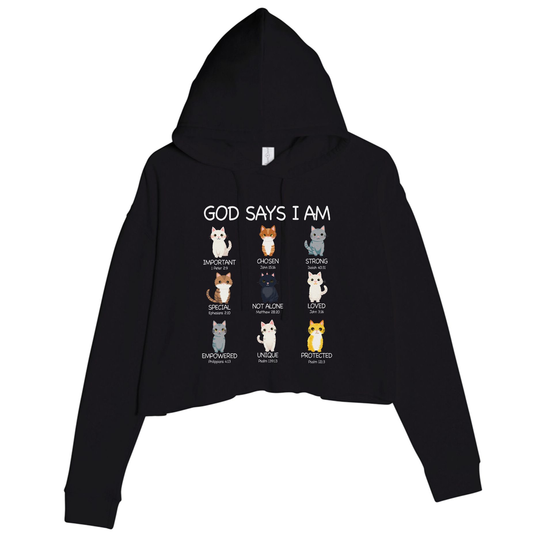 Funny Cat Ns God Says I Am Christian Cat Lover Crop Fleece Hoodie
