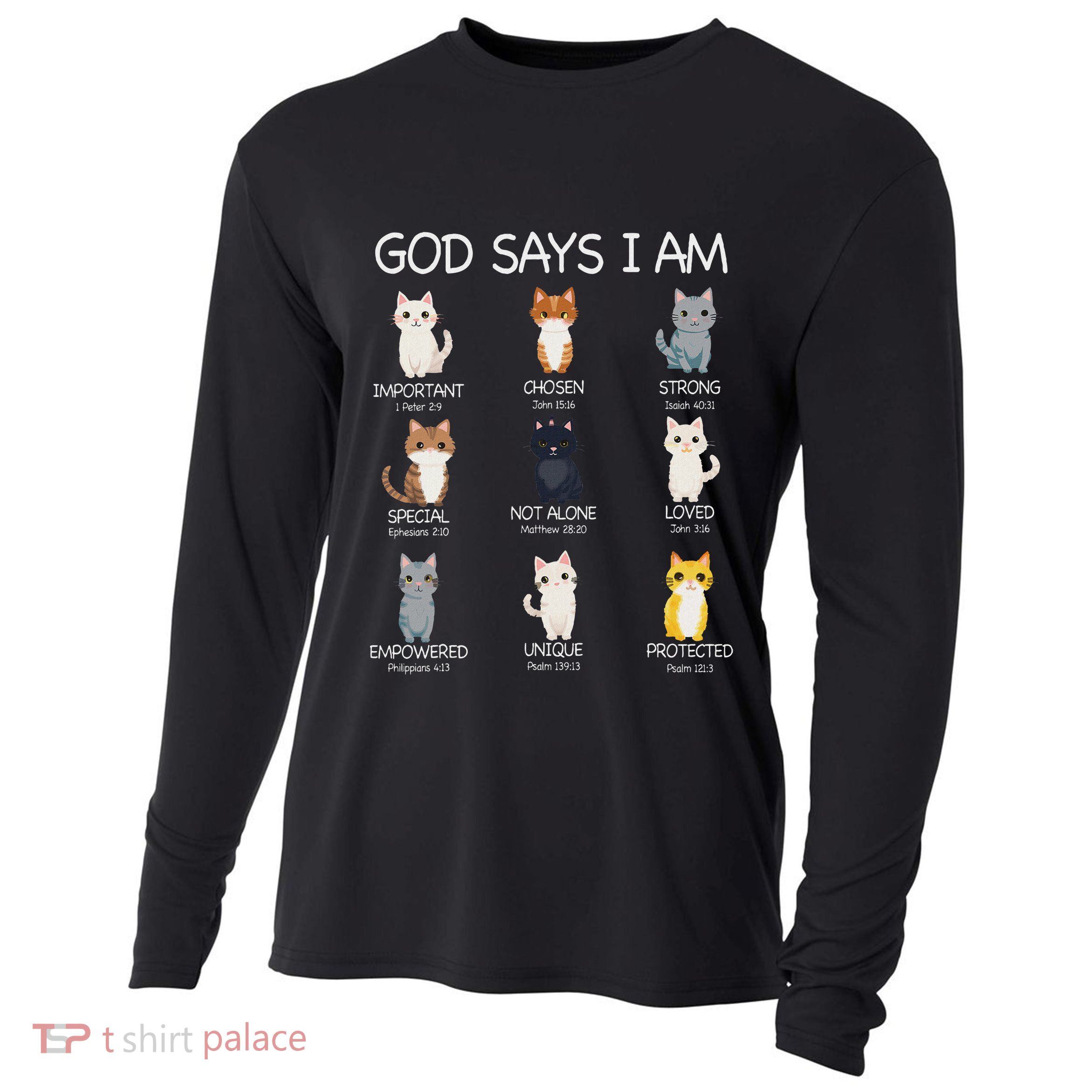 Funny Cat Ns God Says I Am Christian Cat Lover Cooling Performance Long Sleeve Crew