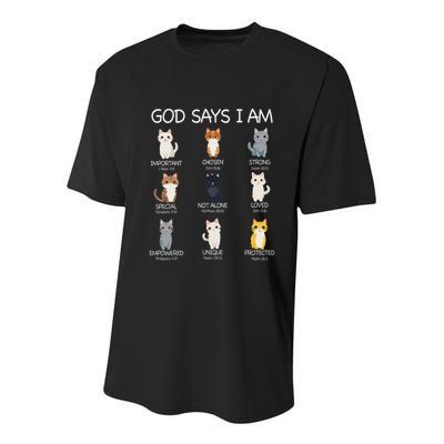 Funny Cat Ns God Says I Am Christian Cat Lover Youth Performance Sprint T-Shirt