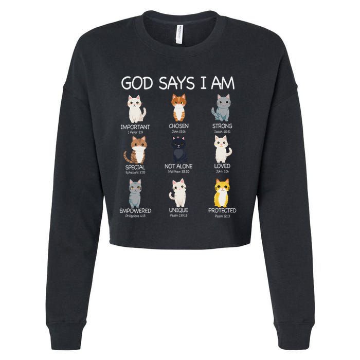 Funny Cat Ns God Says I Am Christian Cat Lover Cropped Pullover Crew