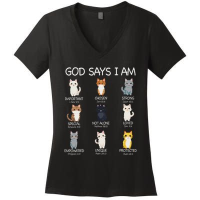 Funny Cat Ns God Says I Am Christian Cat Lover Women's V-Neck T-Shirt