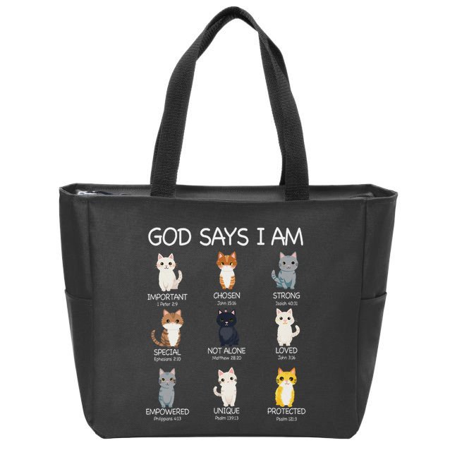 Funny Cat Ns God Says I Am Christian Cat Lover Zip Tote Bag