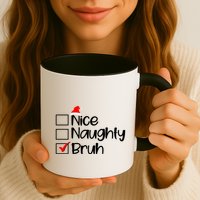 Funny Christmas Nice Naughty Bruh List Mug