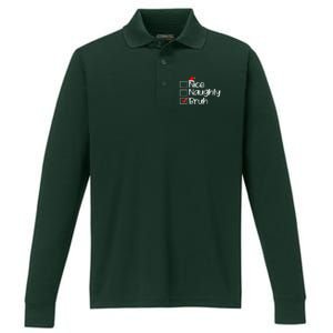 Funny Christmas Nice Naughty Bruh List Performance Long Sleeve Polo