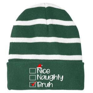 Funny Christmas Nice Naughty Bruh List Striped Beanie with Solid Band